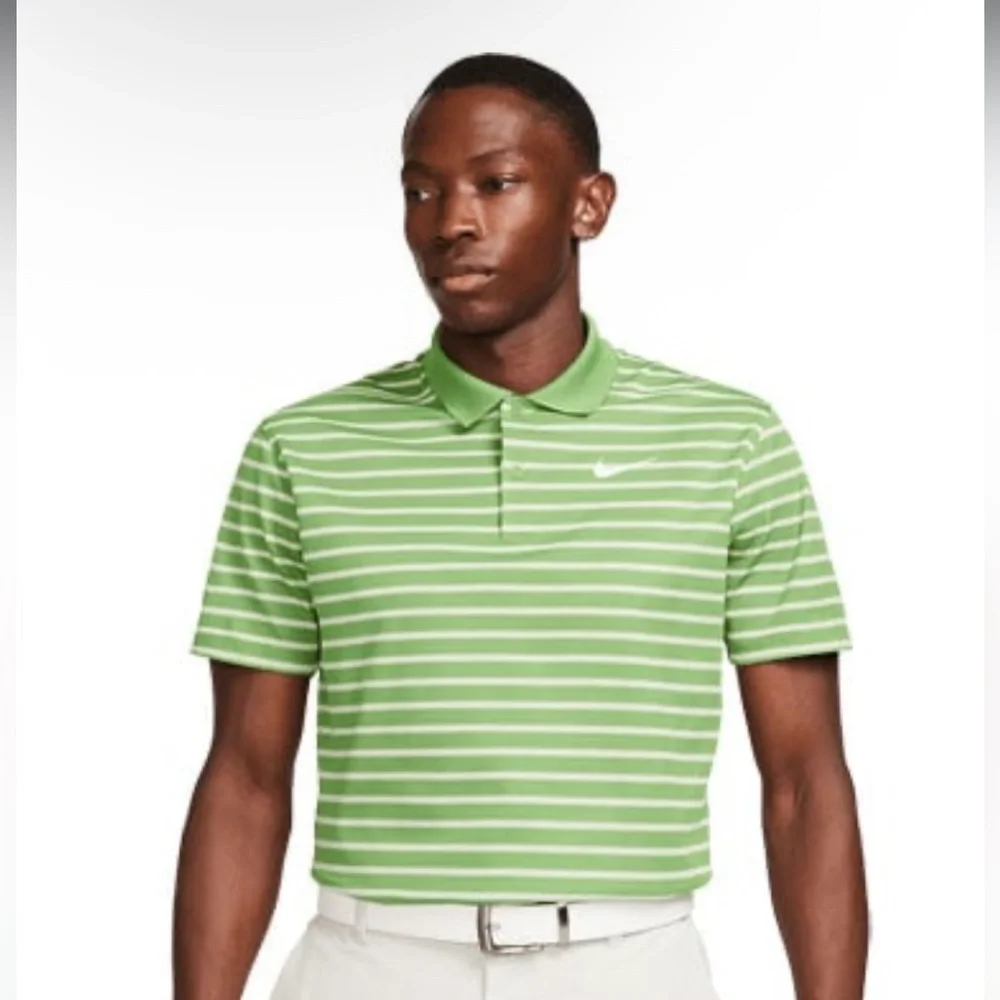 Nike Men's Green and White Golf Polo Shirt